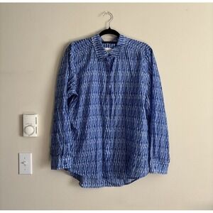 Chicos 3 XL Cotton Button Up Shirt Blue White Coastal‎ Preppy Office